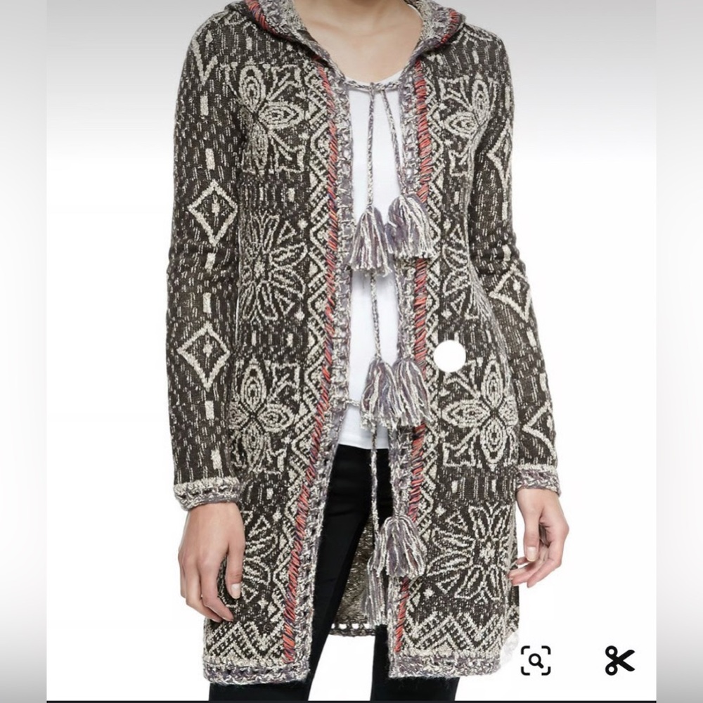 Free People Brown and Cream Patterned Cardigan
